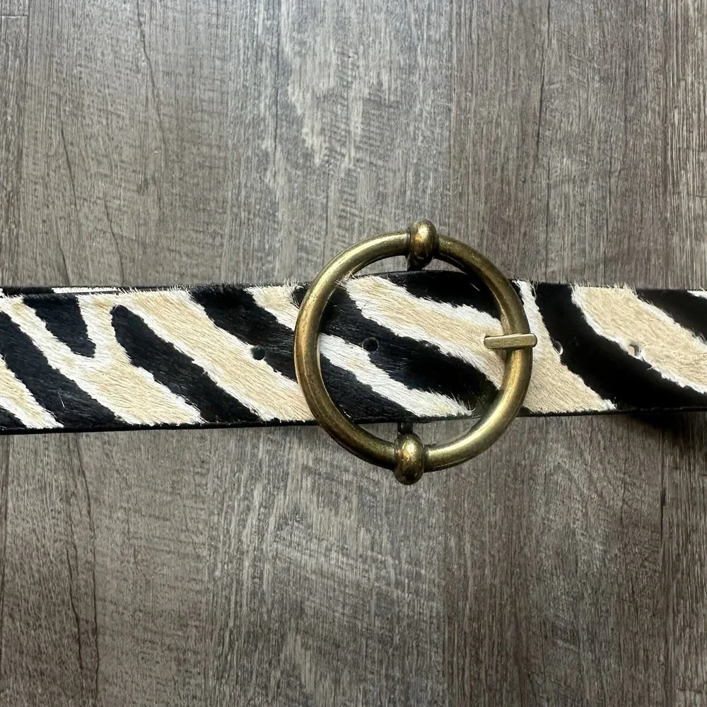 NWT Anthropologie Classic Western Belt Tiger Print Calf Hair M Tan Skinny $78